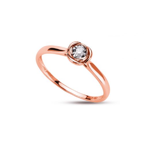 Anello rosellina da donna in oro rosa 18kt con diamante centrale