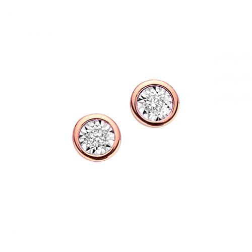 Orecchini da donna in oro bianco e rosa18kt con diamante centrale