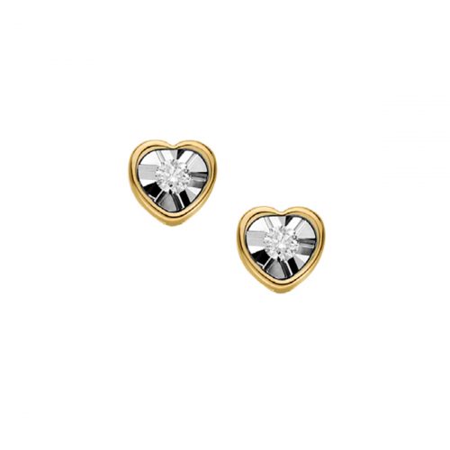 Orecchini da donna a cuore in oro bianco e giallo 18kt con diamanti centrali