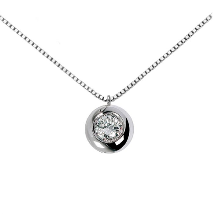 Pendente punto luce da donna in oro bianco 18kt con diamante centrale