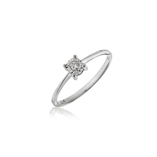 Anello solitario in oro bianco 18kt con dischetto diamantato e diamante