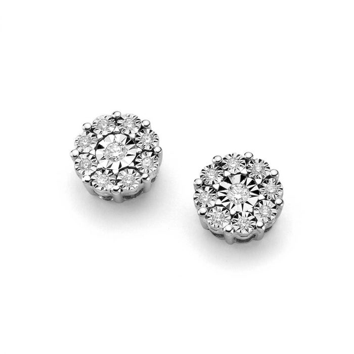 Orecchini da donna in oro bianco 18kt con dischetti diamantati e diamanti centrali - DonnaOro Jewels