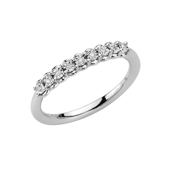 Anello veretta in oro bianco 18kt con dischetti diamantati e diamanti - DonnaOro Jewels