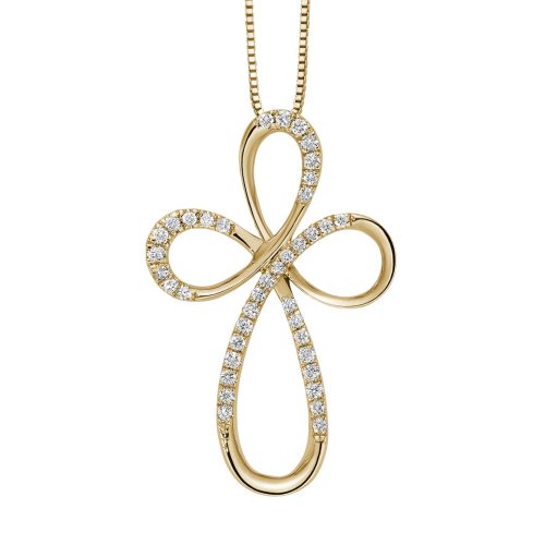 Pendente a croce in oro giallo 18kt e diamanti, collezione Devotion - DonnaOro Jewels
