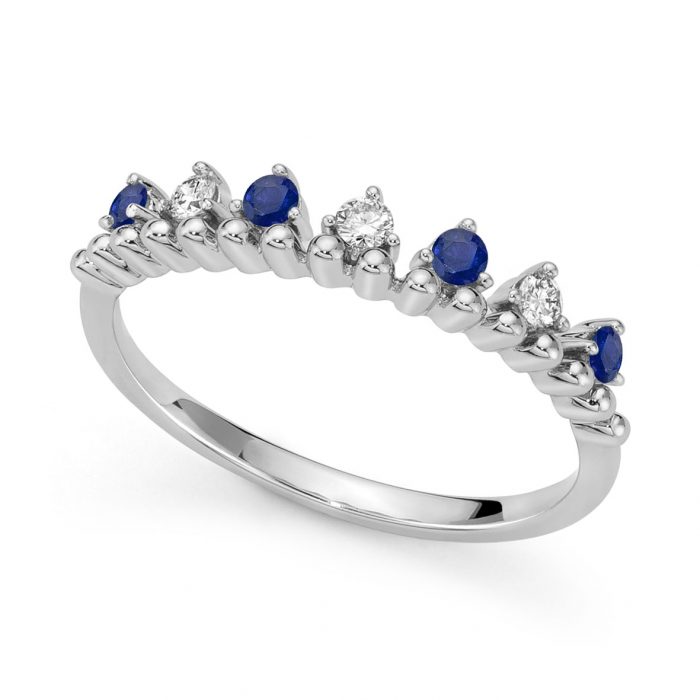 White gold ring with sapphires and diamonds