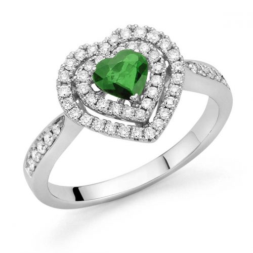 anello-oro-bianco-diamanti-smeraldo-a-cuore-donnaoro