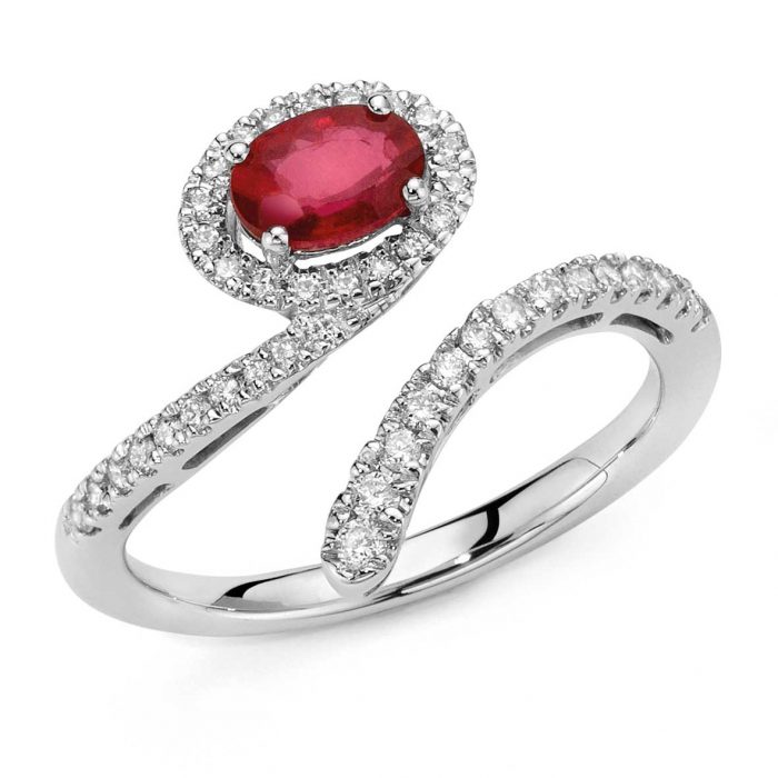 Fancy ring in white gold with diamonds and ruby - DonnaOro Jewels
