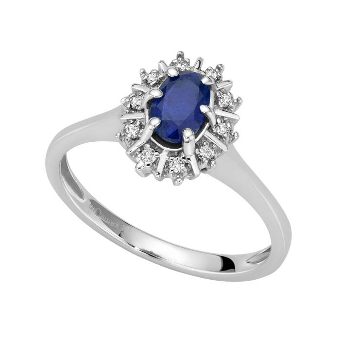 White gold ring with diamonds and oval sapphire - DonnaOro Jewels
