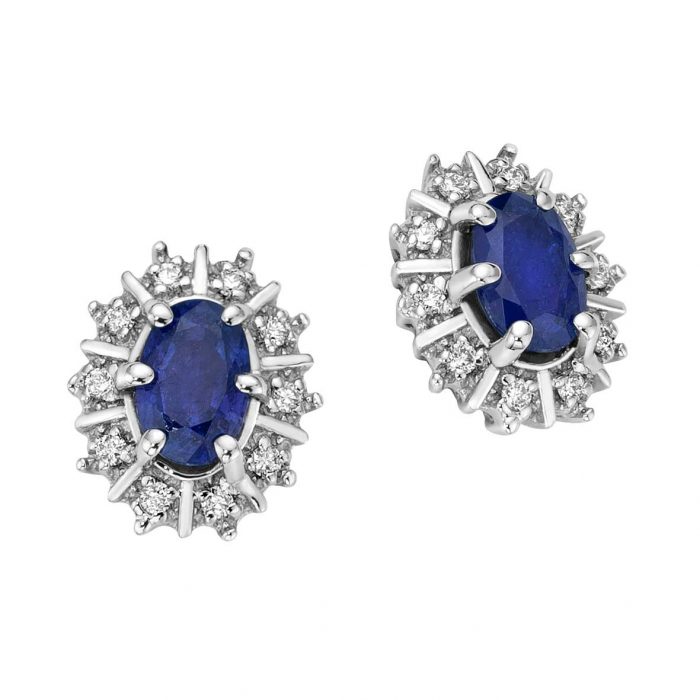 White gold stud earrings with sapphires and diamonds