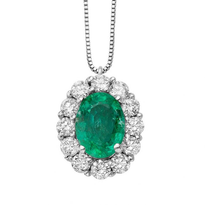 White gold pendant with diamonds and emeralds - DonnaOro Jewels