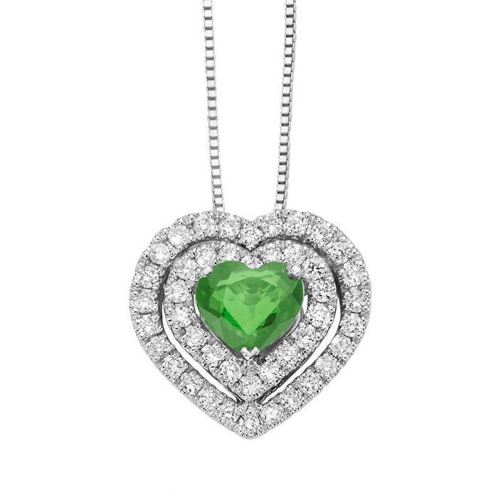 White gold pendant with diamonds and heart-shaped emerald DonnaOro