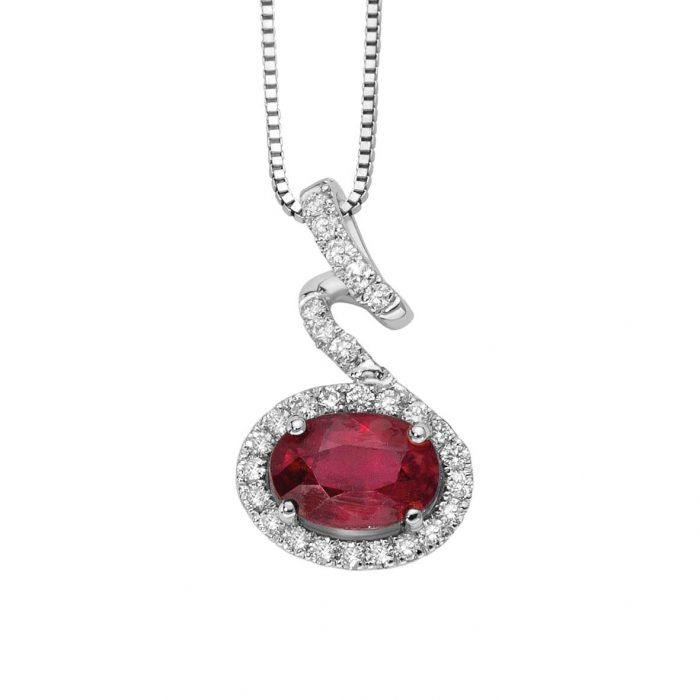 Fancy pendant in white gold with diamonds and ruby