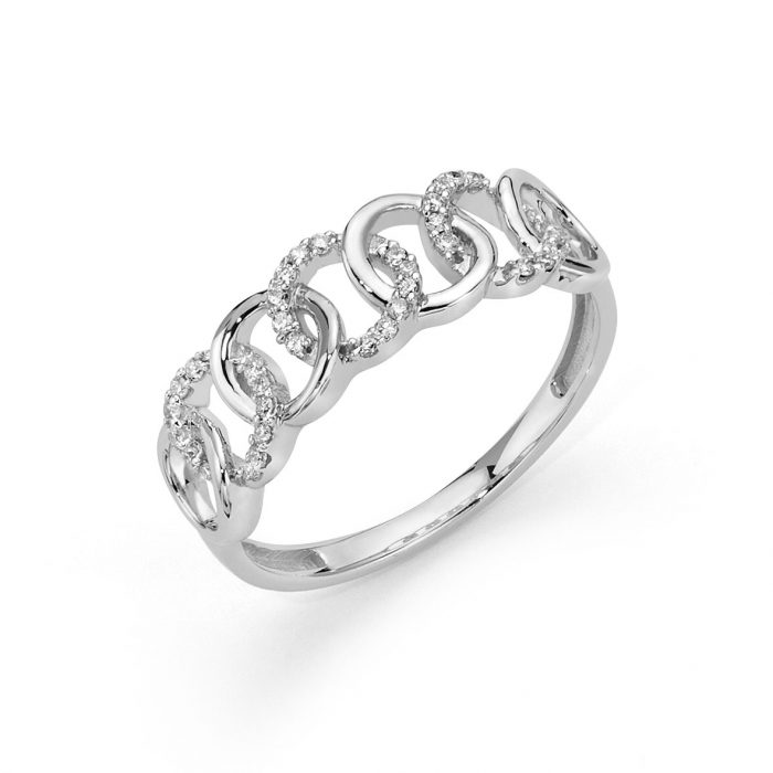 Chain ring in white gold with diamonds