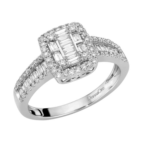 Anello in oro bianco 18 carati con diamanti taglio baguette e taglio brillante - DonnaOro Jewels