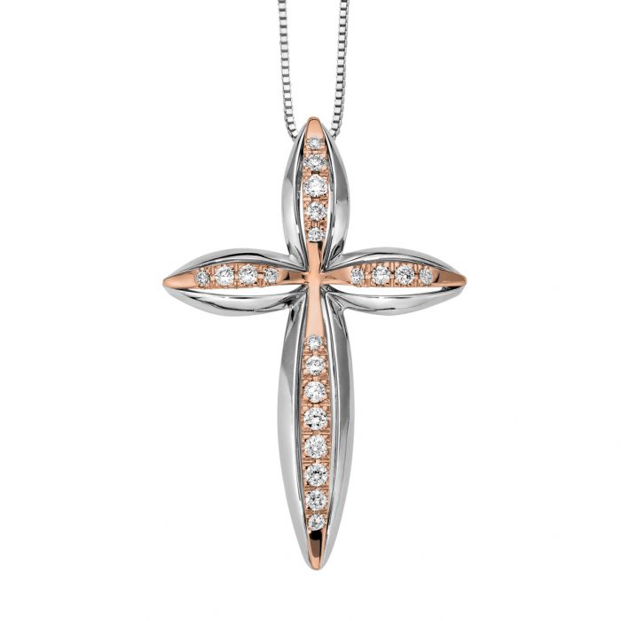 Cross pendant in white and rose gold 18-karat with diamonds