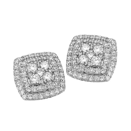 Orecchini forma quadrata in oro bianco 18 carati e diamanti